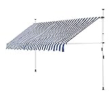 DeTeX Klemmmarkise 200 cm breit Höhenverstellbar Handkurbel UV-beständig Ohne Bohren Wasserabweisend Balkonmarkise Markise Balkon Terrasse Blau Weiß