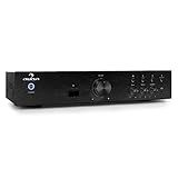 auna AV2-CD508BT Verstärker - Verstärker HiFi mit max. 600 Watt Leistung, Amplifier mit Bluetooth, Aux-In, 3 x Stereo-Cinch-Line-Eingang, Massive Edelstahl-Frontblende, inkl. Fernbedienung, schwarz