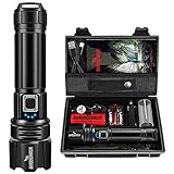 Shadowhawk Taschenlampe Led 10000 Lumen, Extrem Hell Taschenlampe USB Aufladbar Taktische Taschenlampen Mit holster CREE XHP70.2, IP67 Wasserdicht 5 Lichtmodi für Camping Wandern Notfälle(26650 Akku)