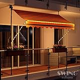 Swing & Harmonie LED - Markise mit Kurbel Klemmmarkise Balkonmarkise mit Beleuchtung und Solarmodul Fallarm Markise Sonnenschutz Terrasse Balkon (350x150, schwarz/orange)